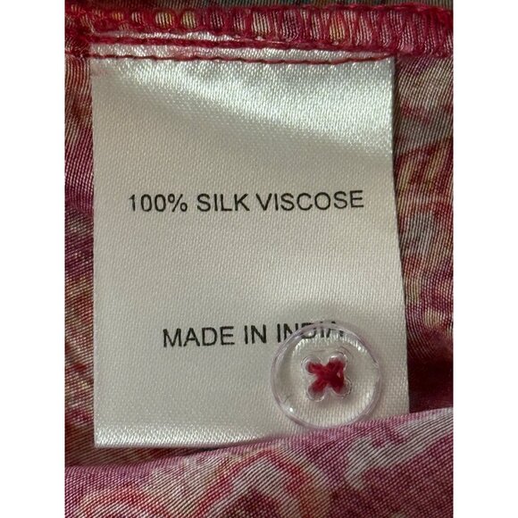 Cienna Womens Top Button-Up Silk Long Sleeve Red Floral Boho Size M - Picture 7 of 8